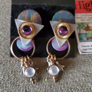 High Tide Gallery Handmade Sea Glass Purple Geometric  earrings